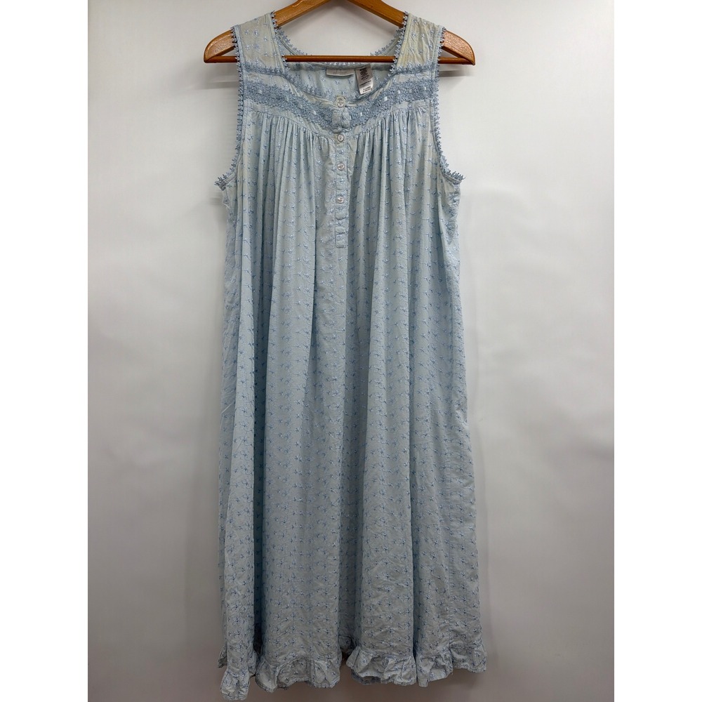 Adonna Blue Embroidered Cotton Blend Sleeveless Nightgown XL Cottagecore Ruffle